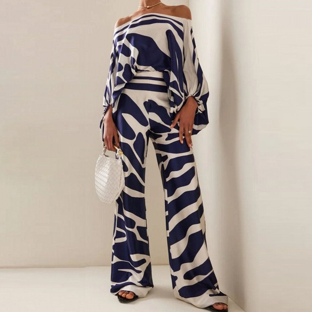 Conjunto elegante de verano con mangas farol | Estampado llamativo