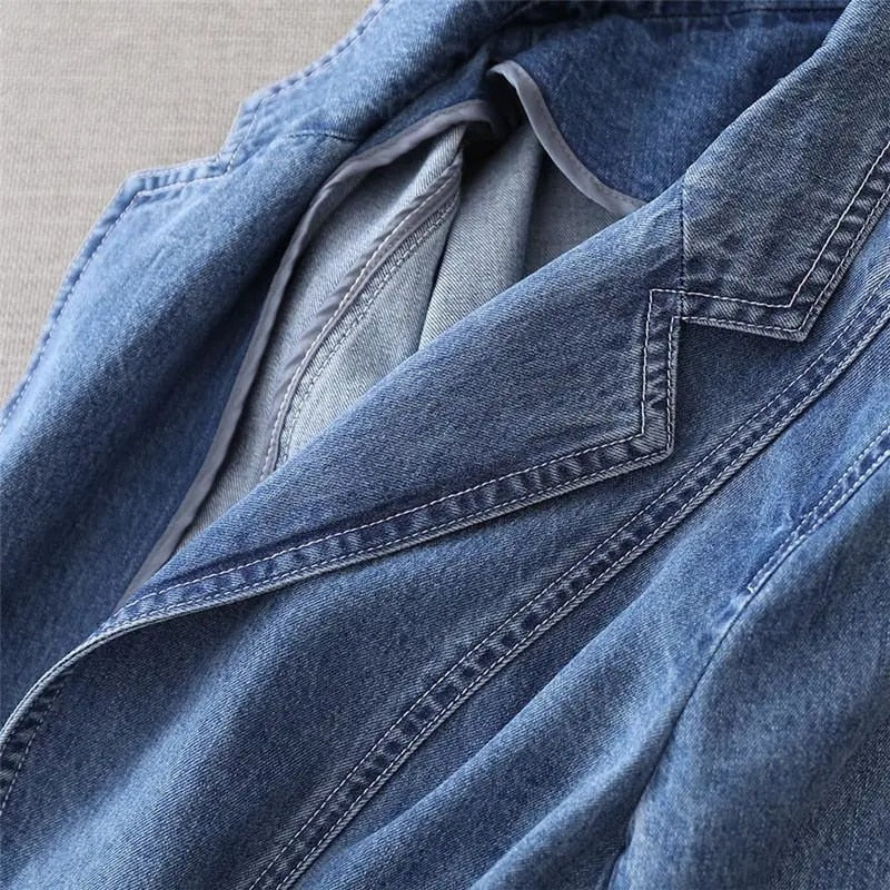 Mujer Blazer de Denim | Corte Ajustado & Cierre de Botón | Uso Diario