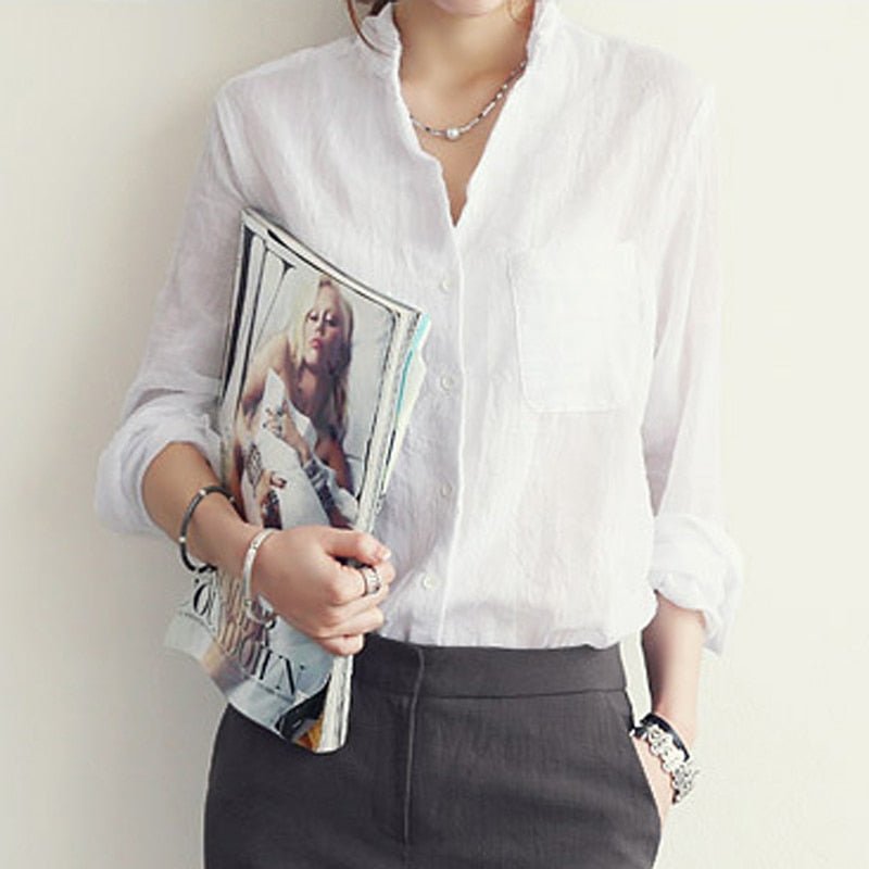 Camisa social de lino para mujer | Manga corta con botones