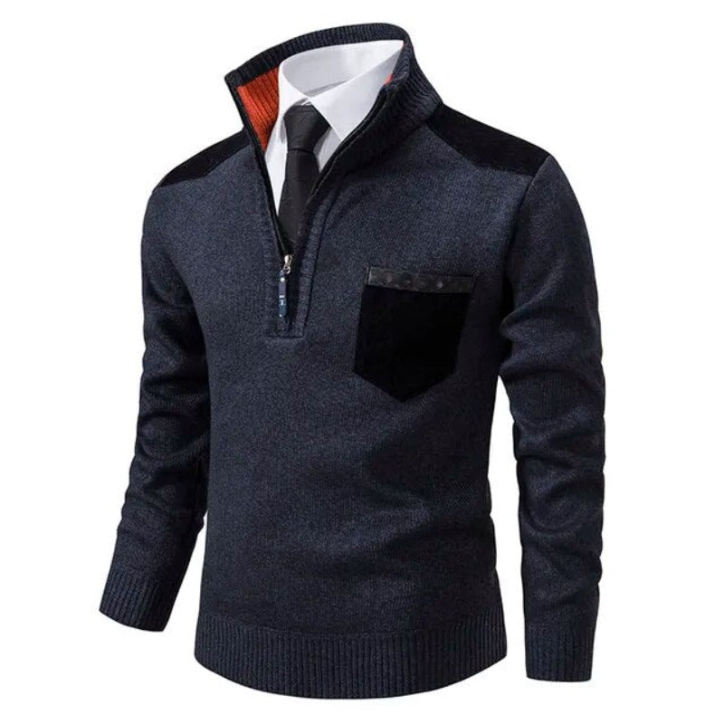 Hombre Jersey con Cuello Alzado | Bolsillo en Pecho & Corte Cómodo | Otoño e Invierno