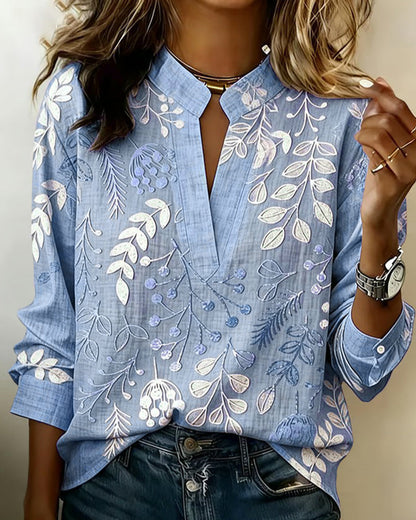 Blusa de flores en tonos pastel con escote en V para mujer | Tejido suave y ligero