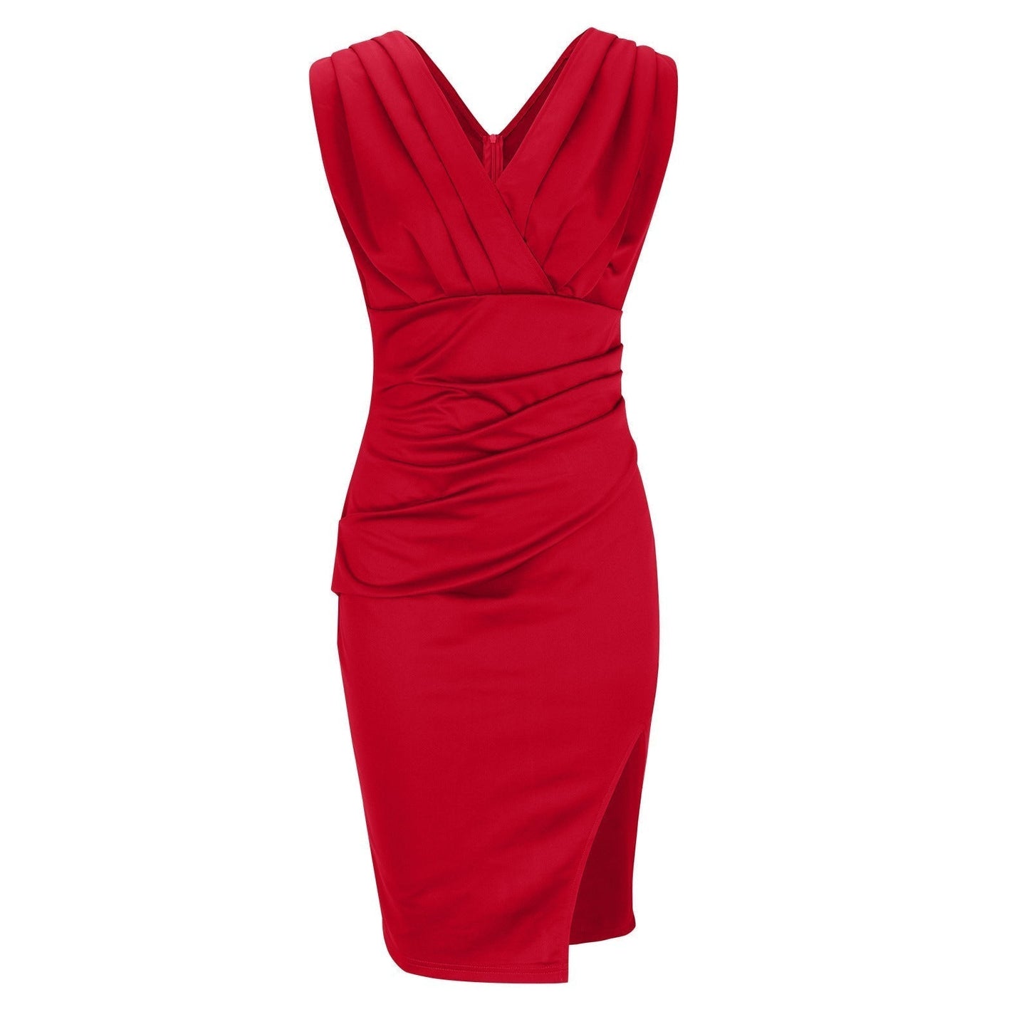 Vestido ajustado con escote en V y abertura lateral | Modelo elegante para mujer