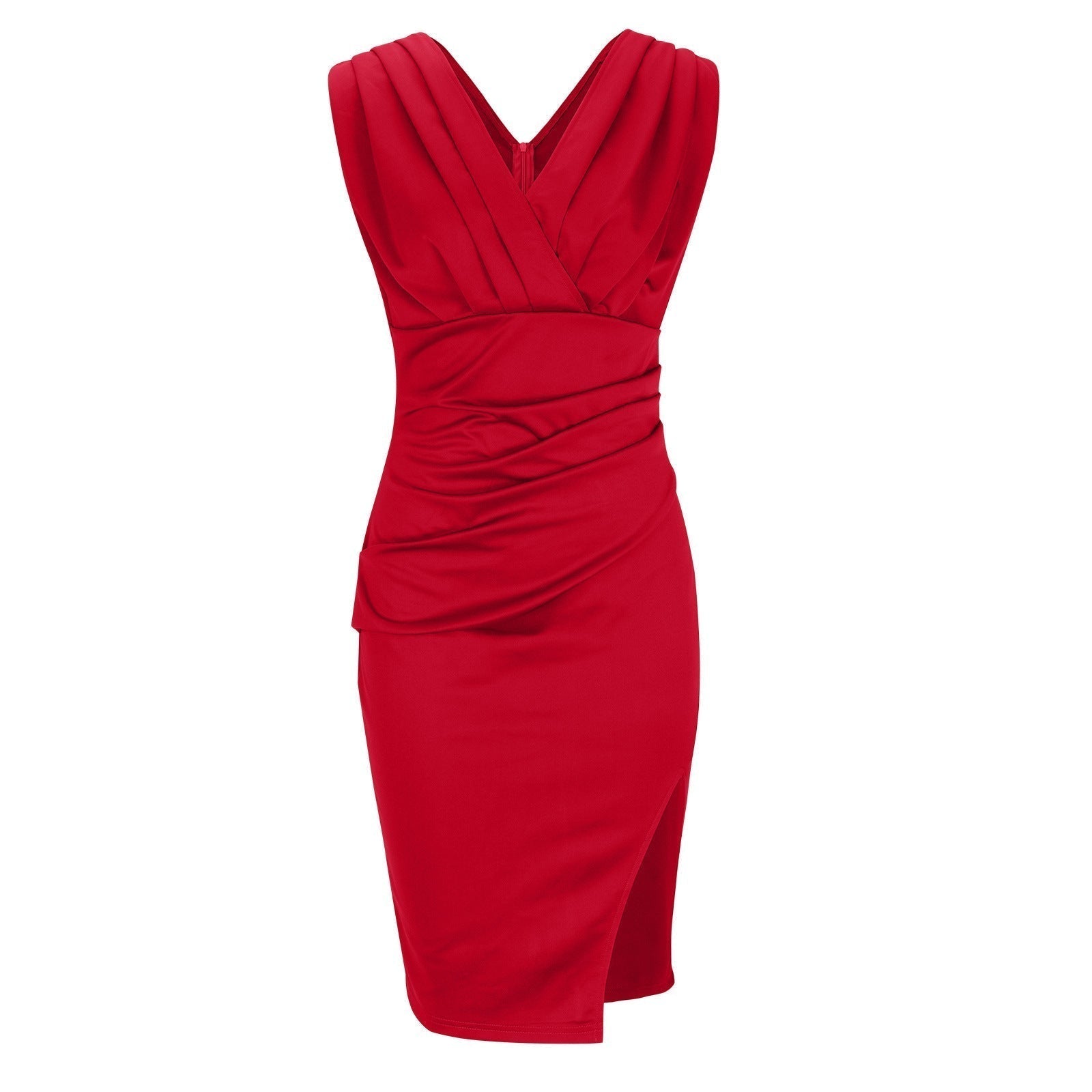 Vestido ajustado con escote en V y abertura lateral | Modelo elegante para mujer