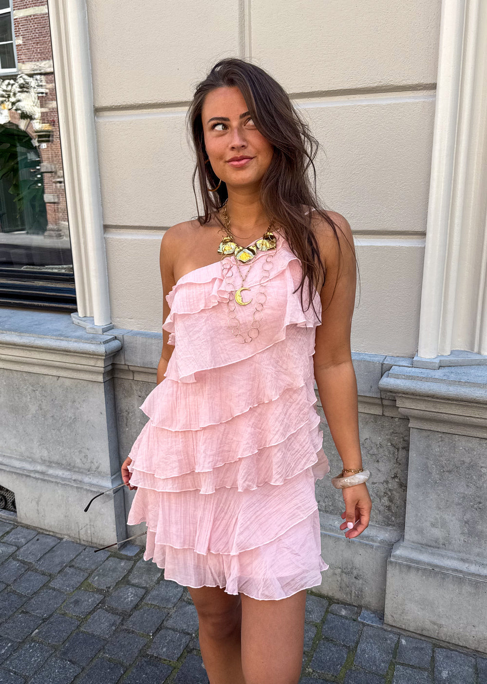 Minivestido asimétrico con volantes para mujer | Tirante único de verano