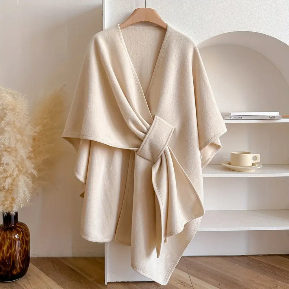 Mujer Poncho Cruzado de Punto | Pasador Lateral & Escote en V | Otoño e Invierno