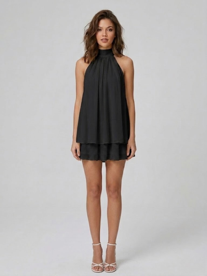 Minivestido con cuello halter y espalda descubierta | Volantes escalonados