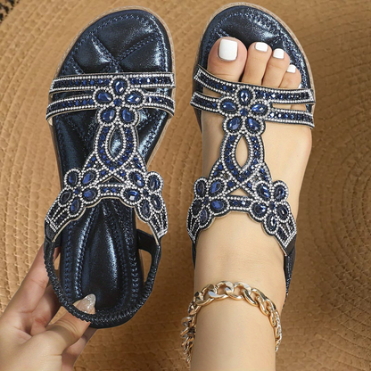 Sandalia plana con detalles de strass para mujer | Verano