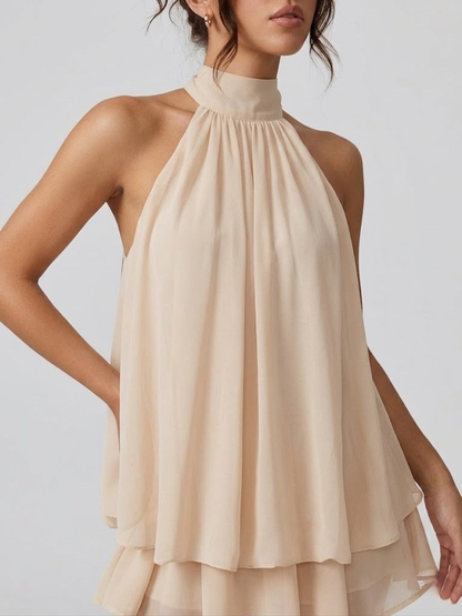 Minivestido con cuello halter y espalda descubierta | Volantes escalonados