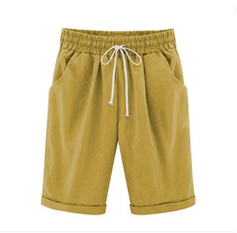 Pantalones cortos holgados de algodón con bolsillos para mujer | Cintura elástica con cordón