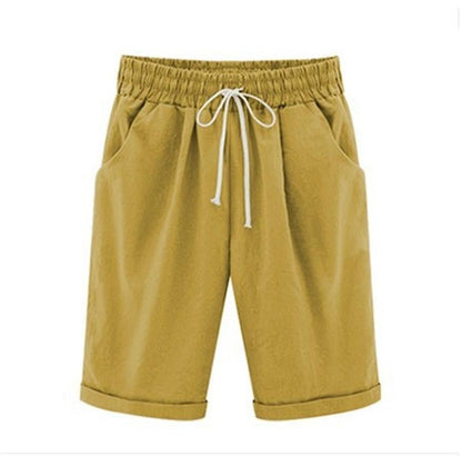 Pantalones cortos holgados de algodón con bolsillos para mujer | Cintura elástica con cordón