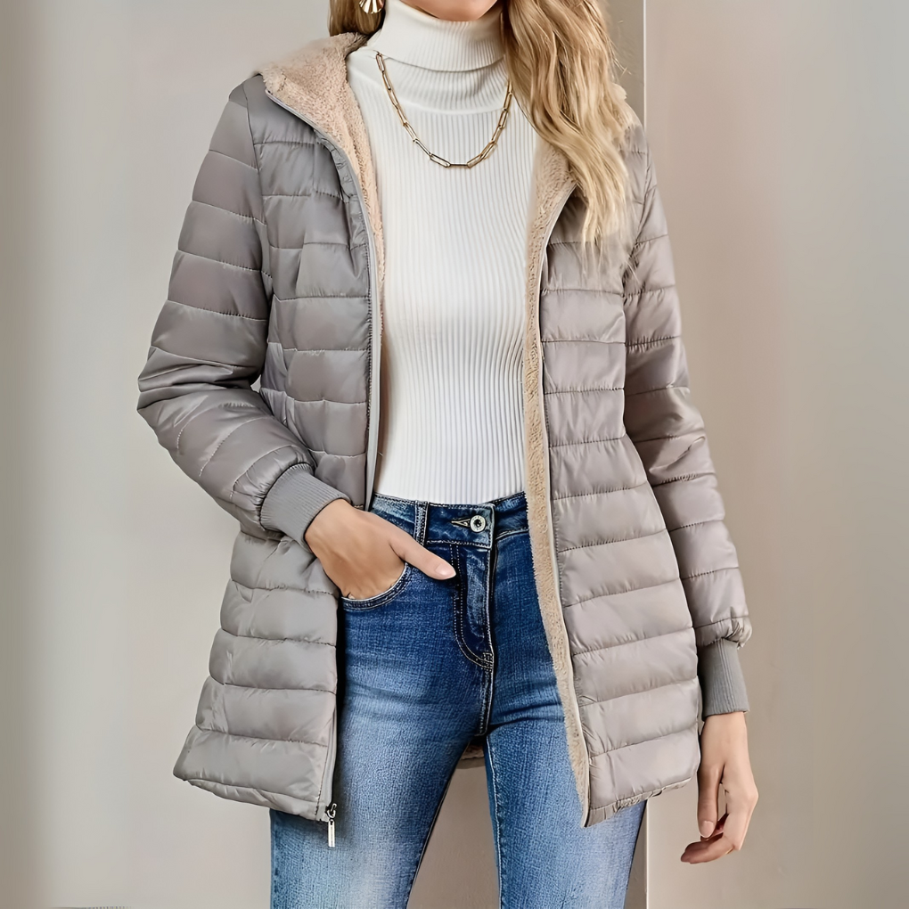 Mujer Abrigo Acolchado con Capucha | Forro Polar & Cierre de Cremallera | Otoño e Invierno
