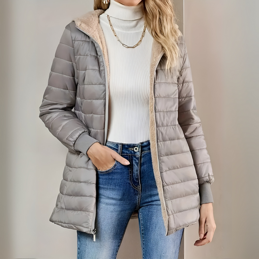 Mujer Abrigo Acolchado con Capucha | Forro Polar & Cierre de Cremallera | Otoño e Invierno