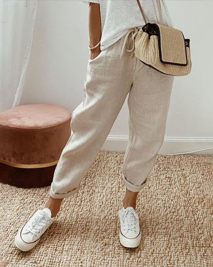 Pantalón largo de lino para mujer | Corte relajado