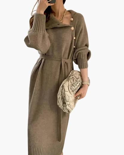 Mujer Vestido de Punto | Cuello Alto & Cinturón | Otoño e Invierno