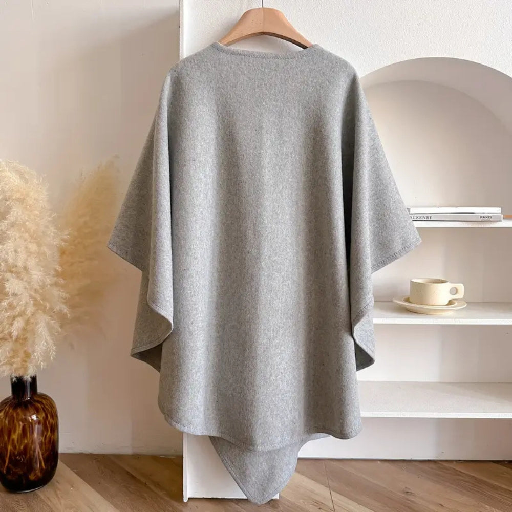 Mujer Poncho Cruzado de Punto | Pasador Lateral & Escote en V | Otoño e Invierno