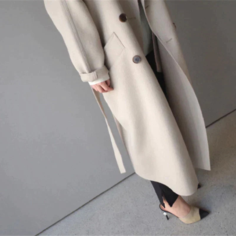 Mujer Abrigo Largo de Lana | Forrado & Cierre de Botones | Otoño e Invierno