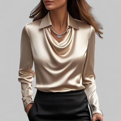 Elegante blusa satinada con cuello de cascada para mujer | Corte fluido