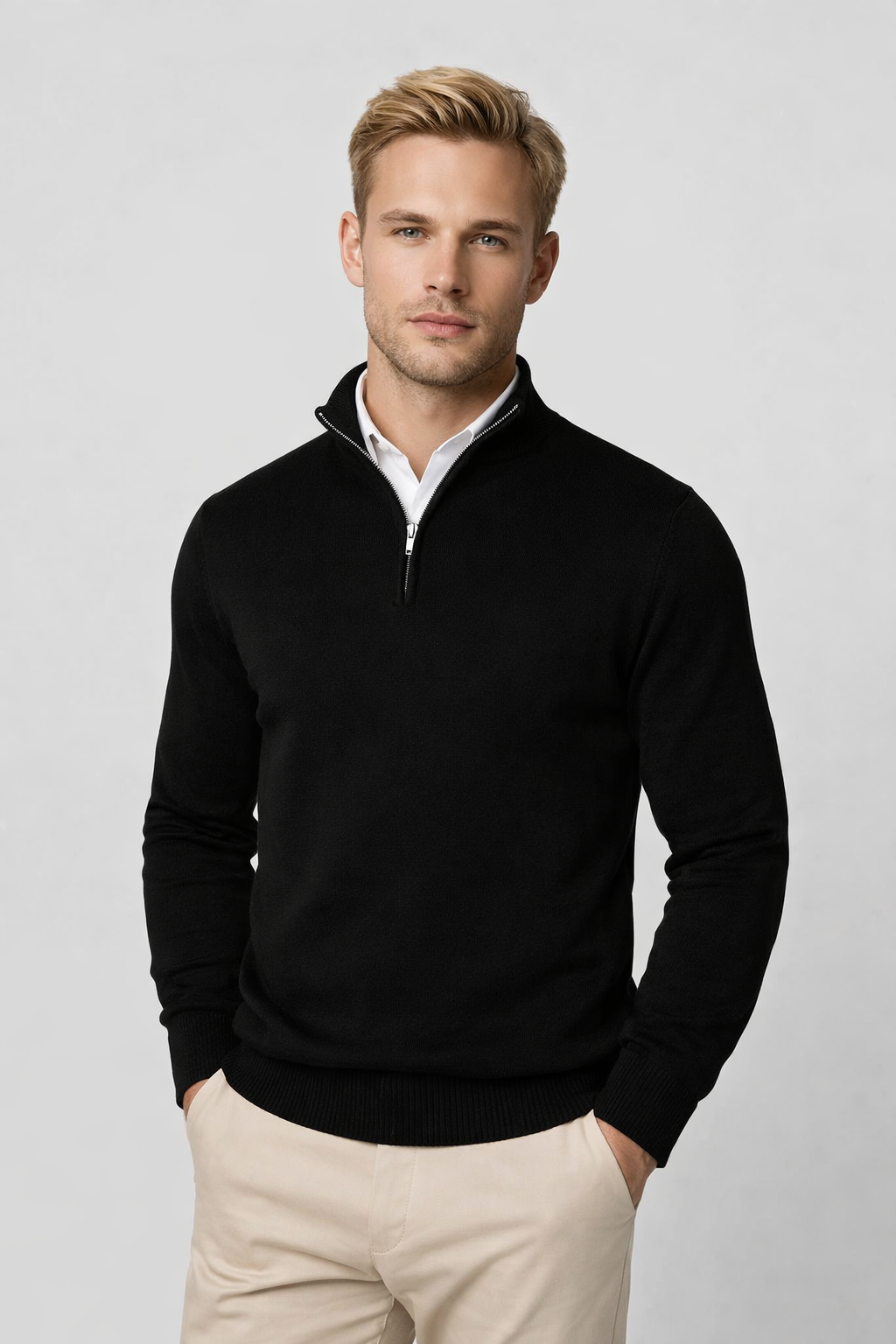 Hombre Jersey con Media Cremallera | Cuello Alto & Corte Regular | Otoño e Invierno