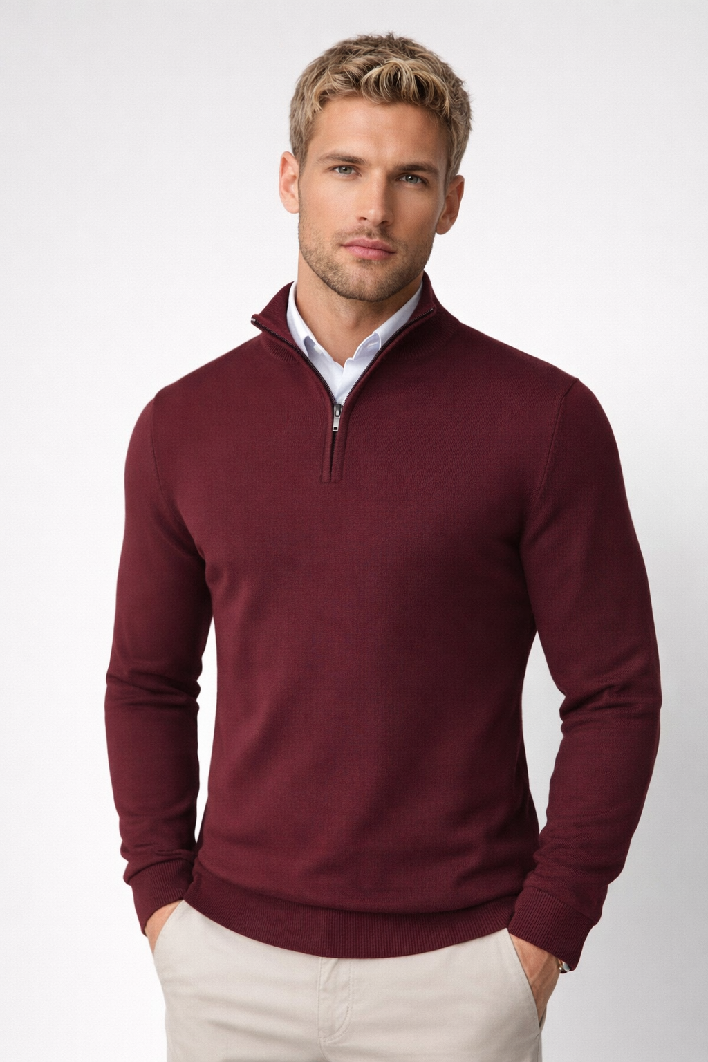 Hombre Jersey con Media Cremallera | Cuello Alto & Corte Regular | Otoño e Invierno
