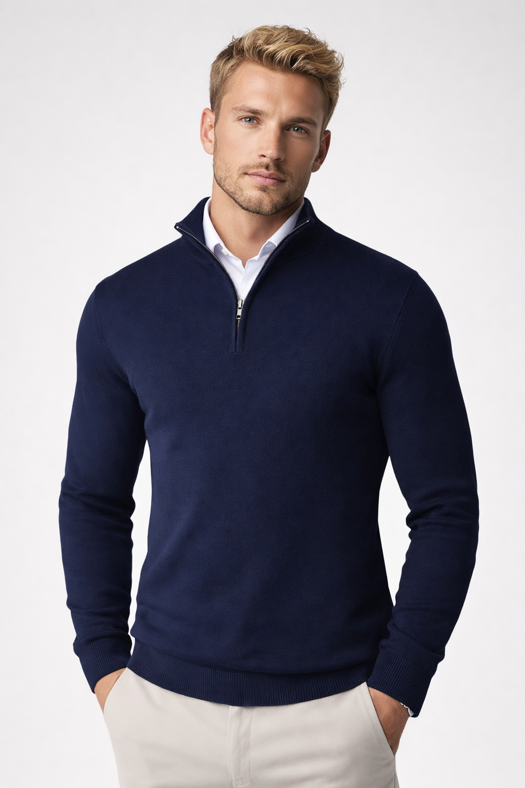 Hombre Jersey con Media Cremallera | Cuello Alto & Corte Regular | Otoño e Invierno