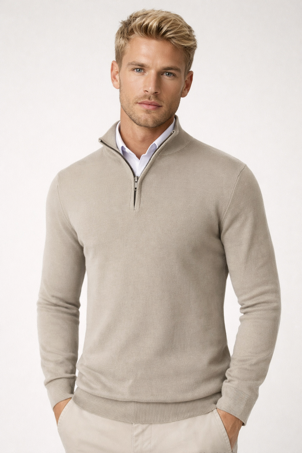 Hombre Jersey con Media Cremallera | Cuello Alto & Corte Regular | Otoño e Invierno