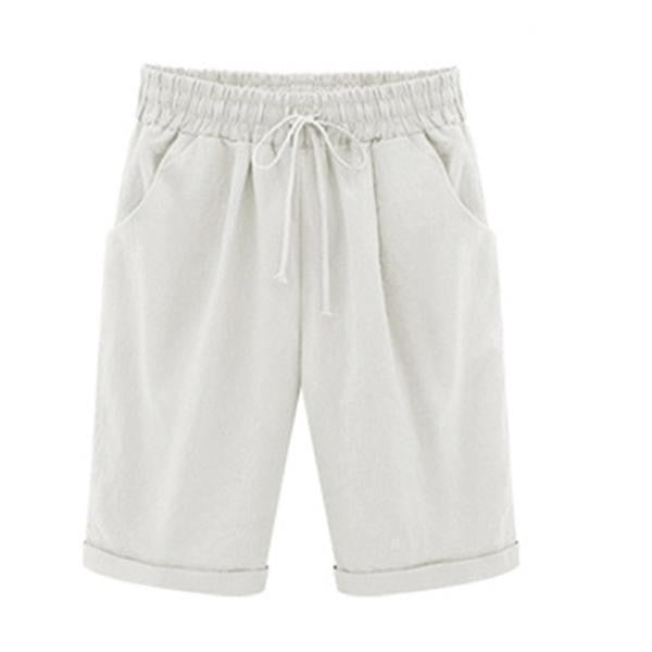Pantalones cortos holgados de algodón con bolsillos para mujer | Cintura elástica con cordón