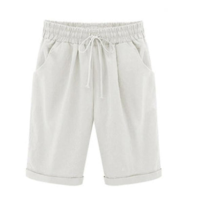 Pantalones cortos holgados de algodón con bolsillos para mujer | Cintura elástica con cordón