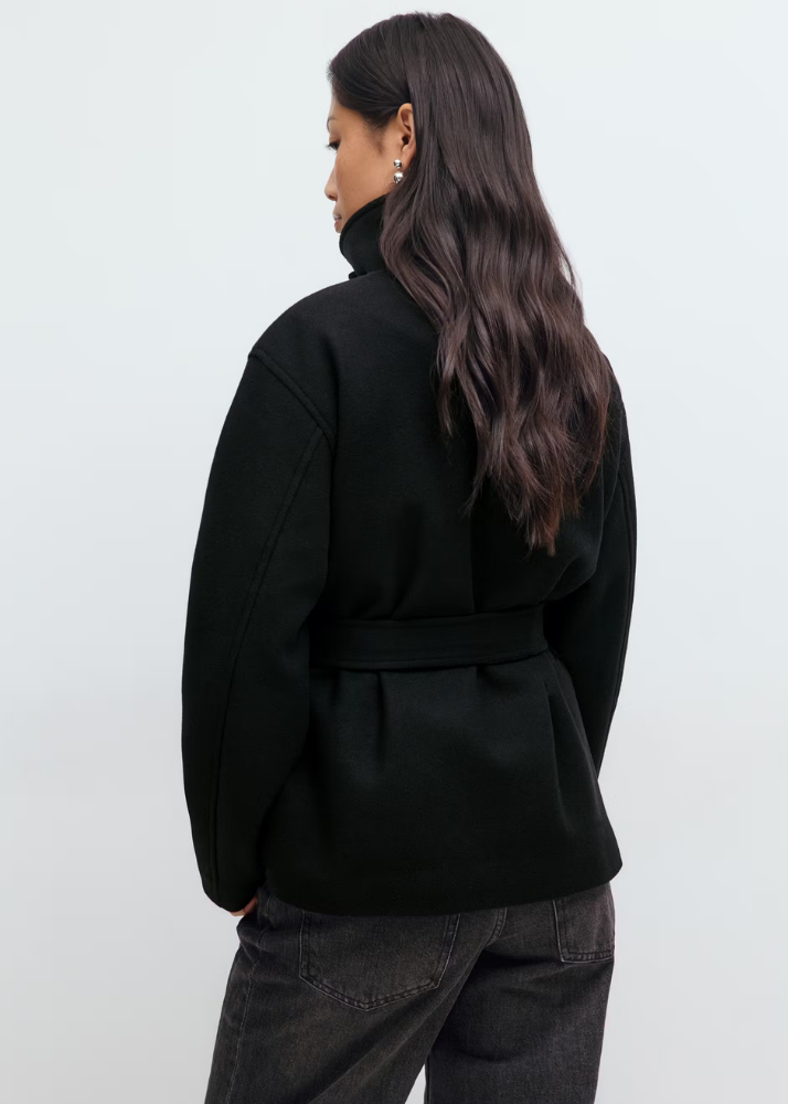 Mujer Chaqueta Corta de Cuello Alto | Cuello Alzado & Cinturón Ajustable | Uso Diario