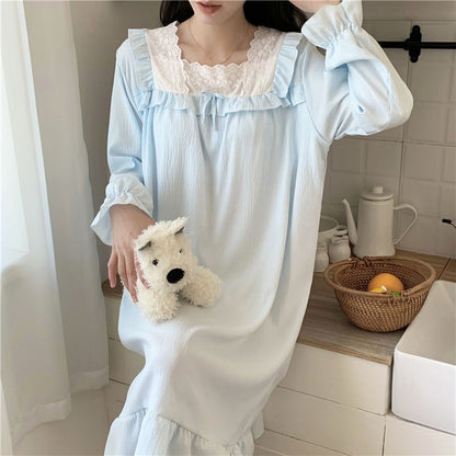 Camicia da notte lunga vittoriana con pizzo floreale | Cotone bianco da donna