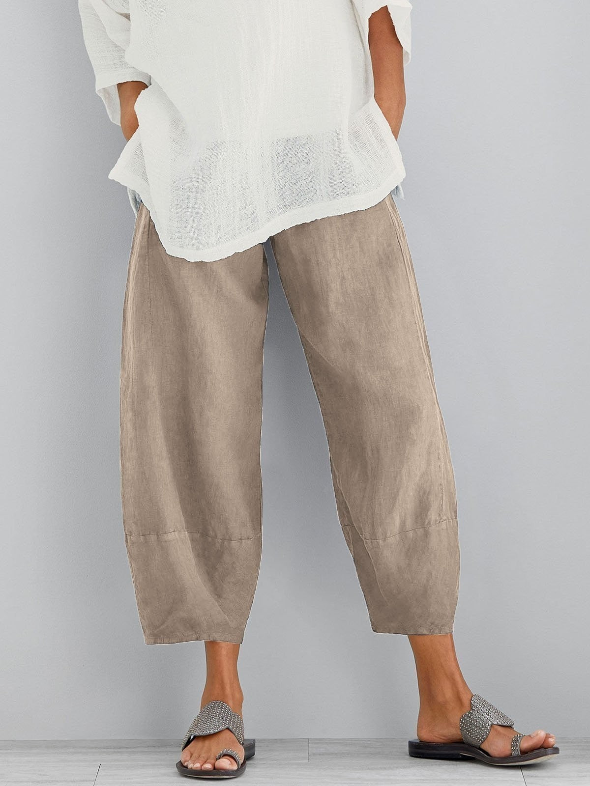 Pantalón corto holgado de algodón para mujer | Cintura elástica con bolsillos