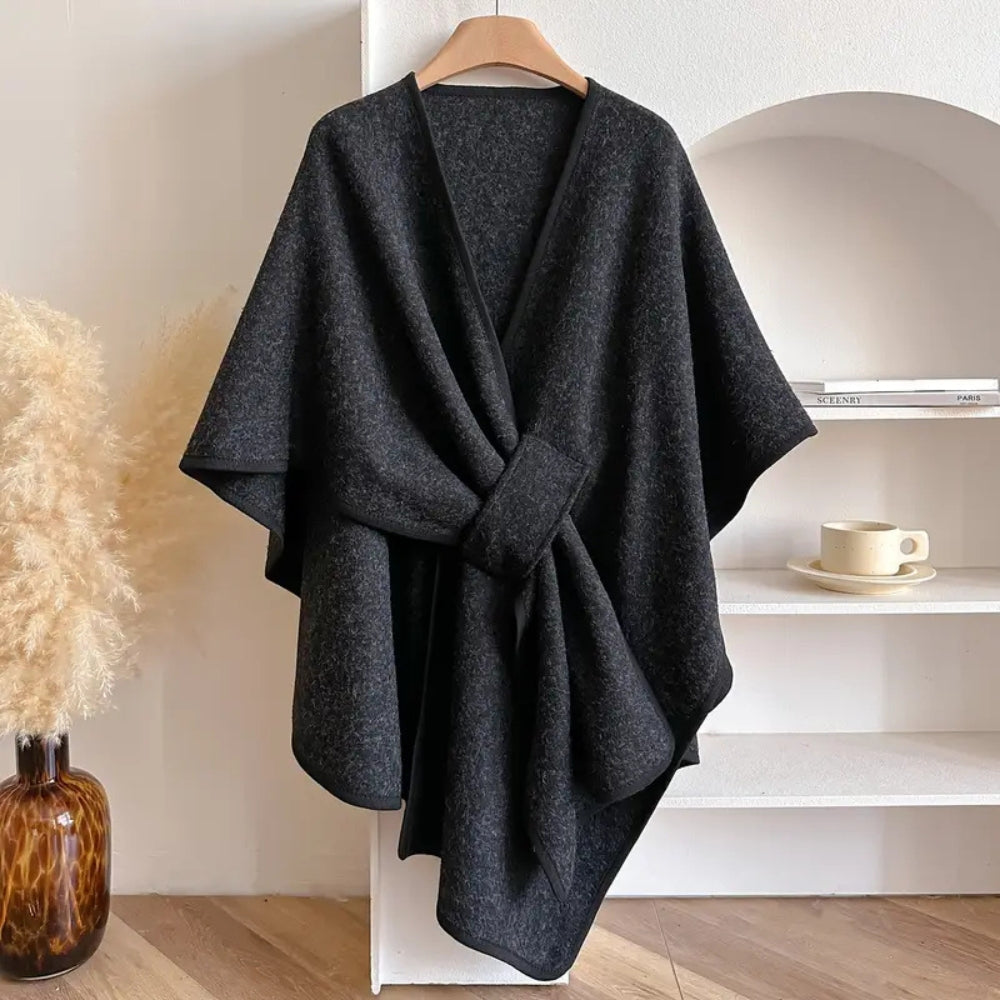 Mujer Poncho Cruzado de Punto | Pasador Lateral & Escote en V | Otoño e Invierno