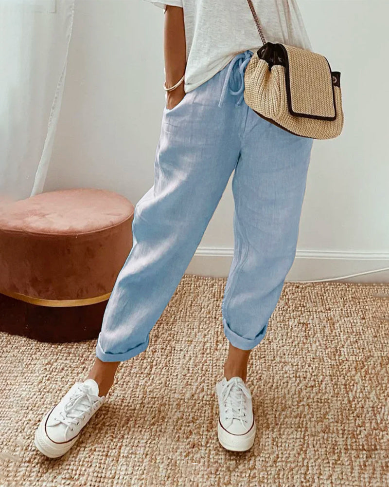 Pantalón largo de lino para mujer | Corte relajado
