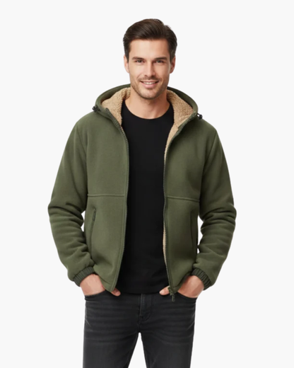 Hombre Chaqueta de Forro Polar con Capucha | Bolsillos con Cremallera & Cierre de Cremallera | Otoño e Invierno
