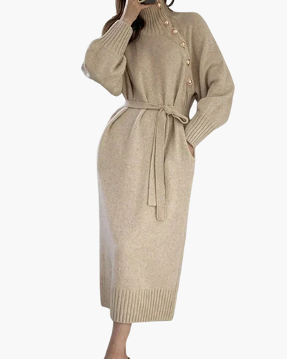 Mujer Vestido de Punto | Cuello Alto & Cinturón | Otoño e Invierno