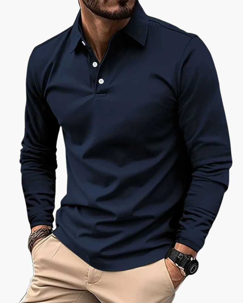 Hombre Polo de Manga Larga | Cuello Clásico & Cierre de Botones | Uso Diario