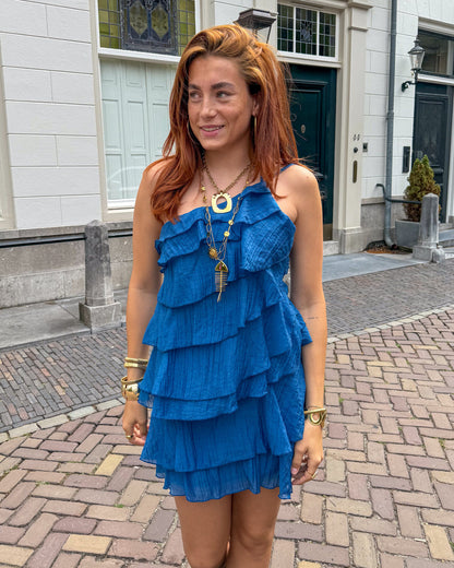 Minivestido asimétrico con volantes para mujer | Tirante único de verano
