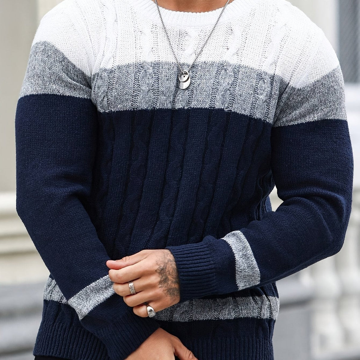 Hombre Jersey de Punto Color Block | Corte Holgado & Diseño Combinable | Uso Diario