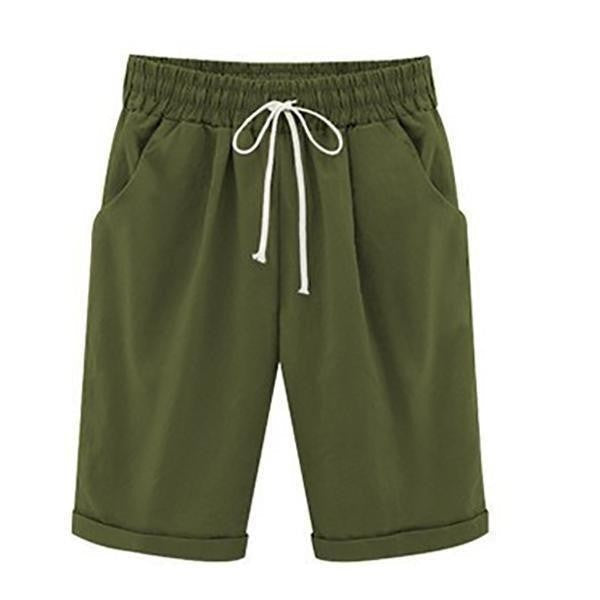 Pantalones cortos holgados de algodón con bolsillos para mujer | Cintura elástica con cordón