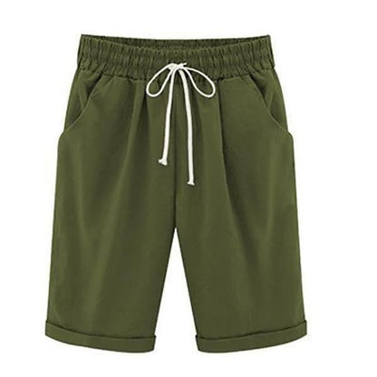 Pantalones cortos holgados de algodón con bolsillos para mujer | Cintura elástica con cordón