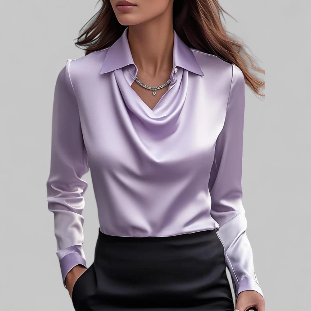 Elegante blusa satinada con cuello de cascada para mujer | Corte fluido