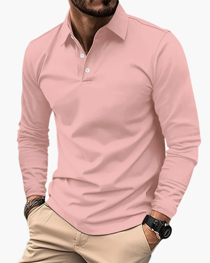 Hombre Polo de Manga Larga | Cuello Clásico & Cierre de Botones | Uso Diario