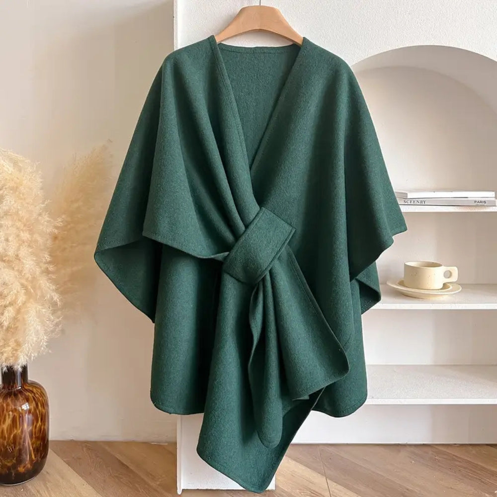 Mujer Poncho Cruzado de Punto | Pasador Lateral & Escote en V | Otoño e Invierno