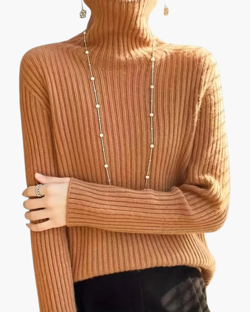 Mujer Jersey de Cuello Alto a Rayas | Orlo Asimétrico & Manga Larga | Otoño e Invierno