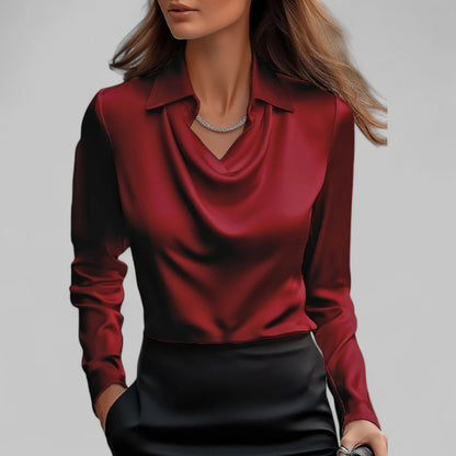 Elegante blusa satinada con cuello de cascada para mujer | Corte fluido