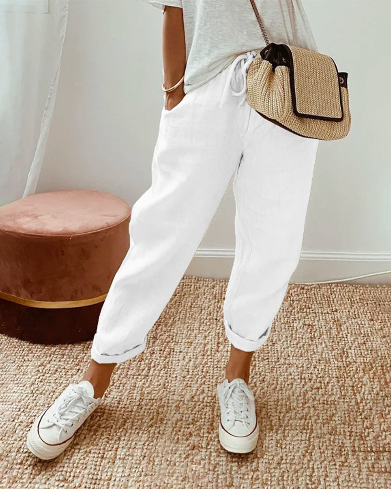 Pantalón largo de lino para mujer | Corte relajado