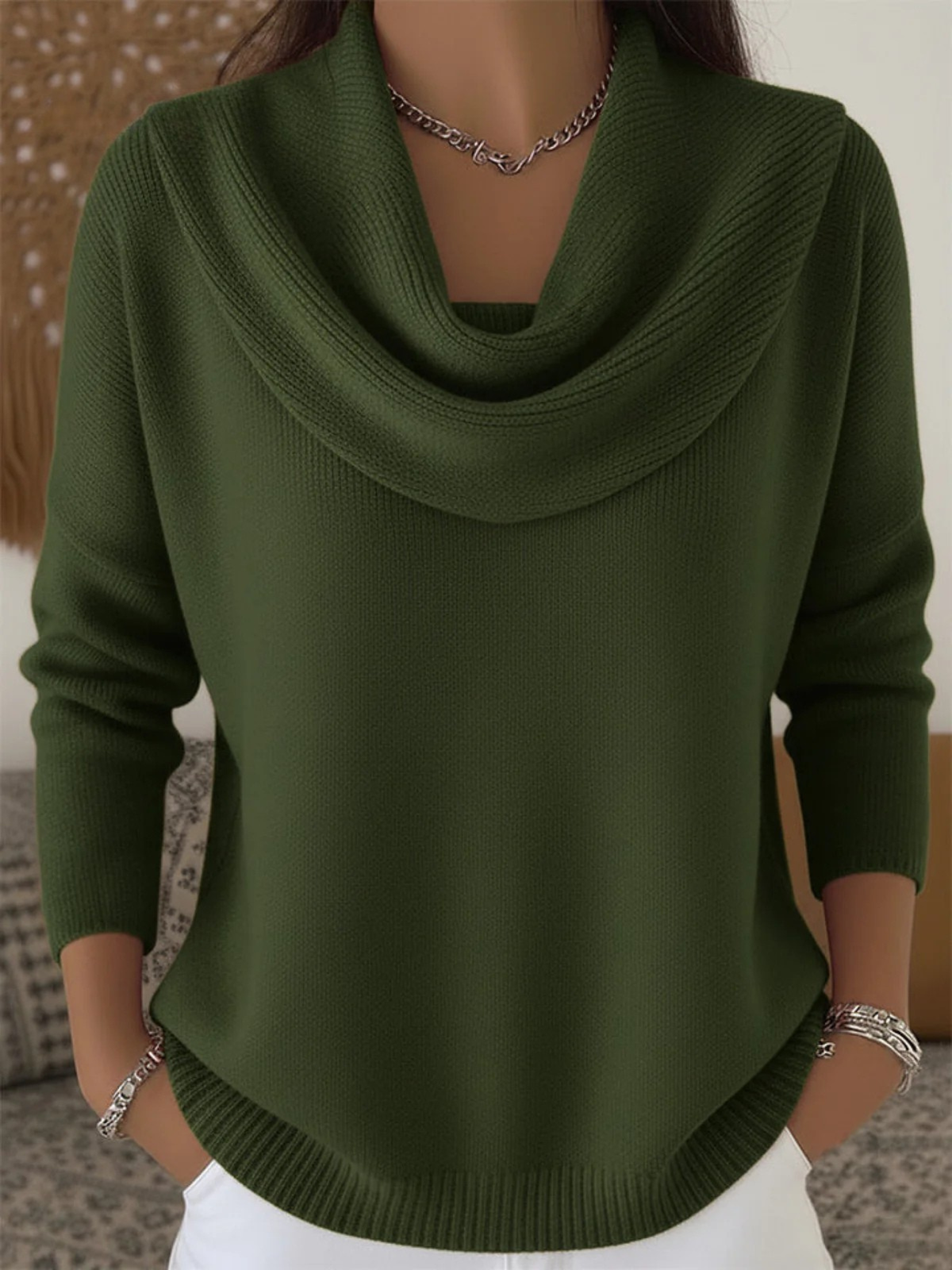 Mujer Jersey de Punto con Cuello Vuelto | Lana Merina & Manga Larga | Otoño e Invierno