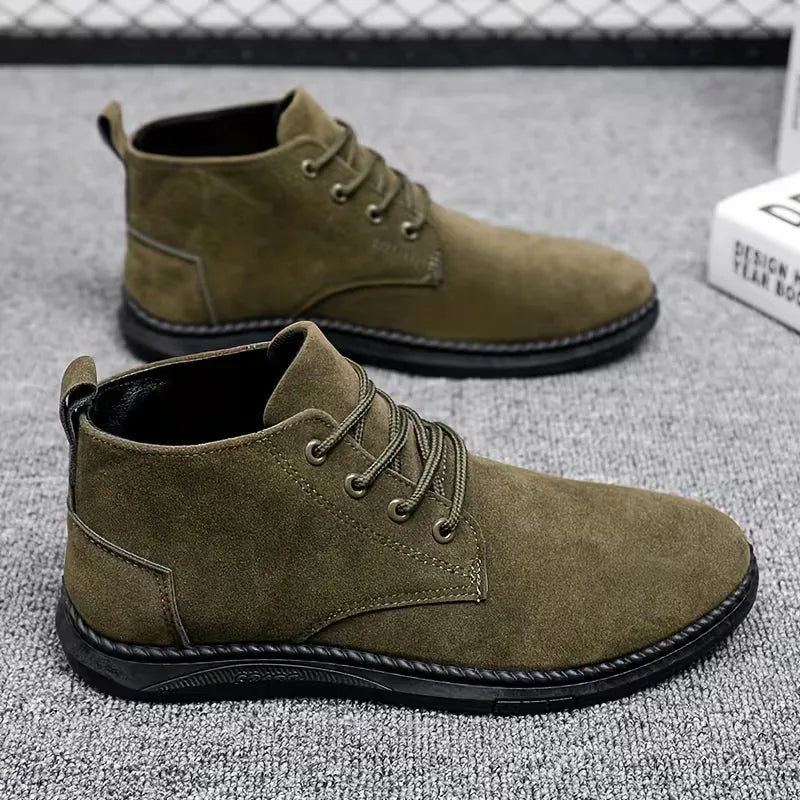 Hombre Botines de Antelina | Cierre de Cordones & Suela de Goma | Uso Diario