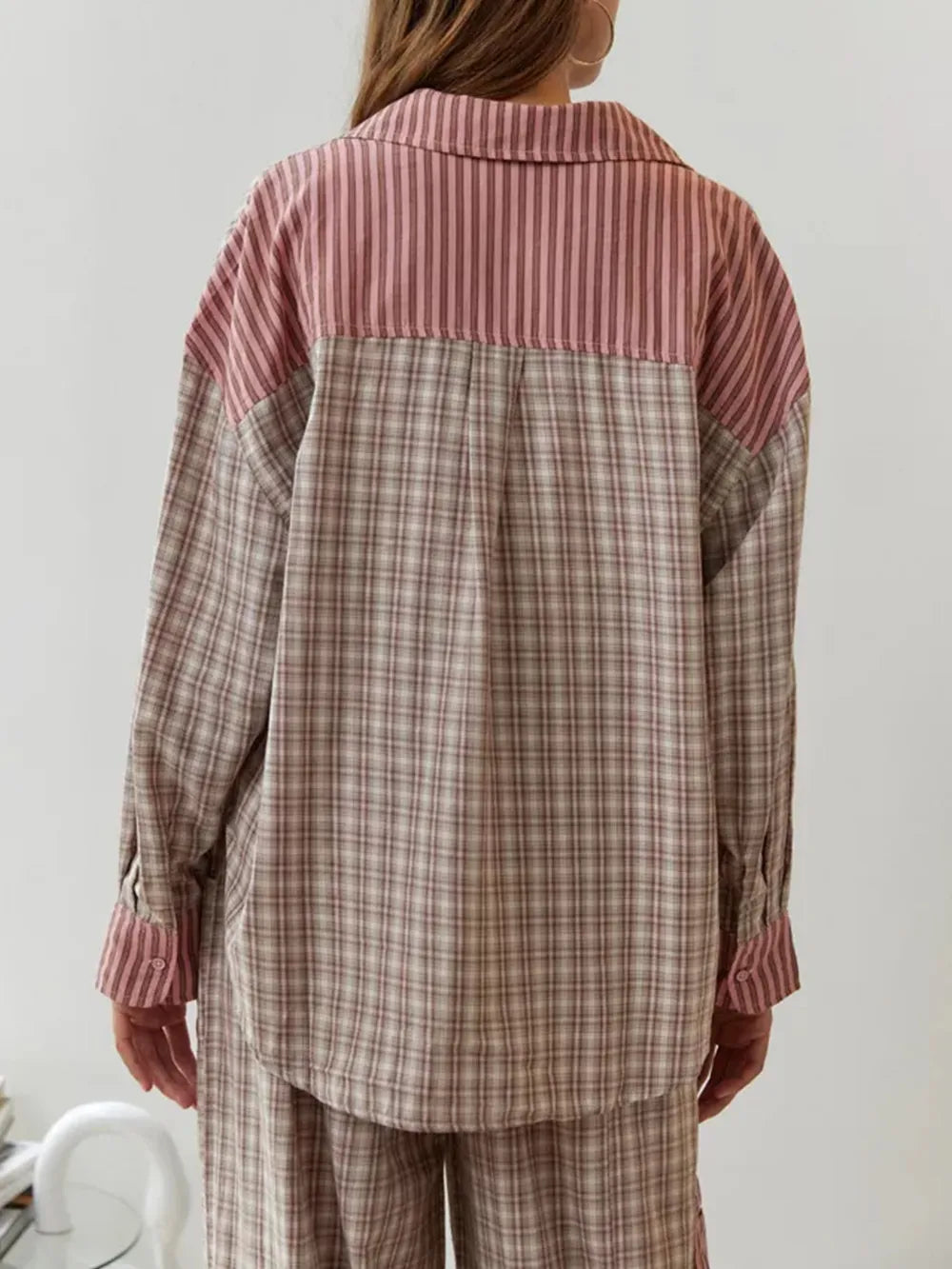Mujer Pijama de Algodón de Dos Piezas | Tejido Elástico & Corte Holgado | Otoño