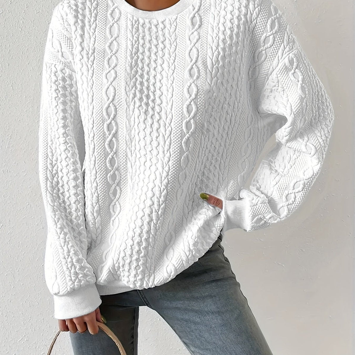 Mujer Jersey de Punto Trenzado | Cuello Redondo & Corte Holgado | Otoño e Invierno