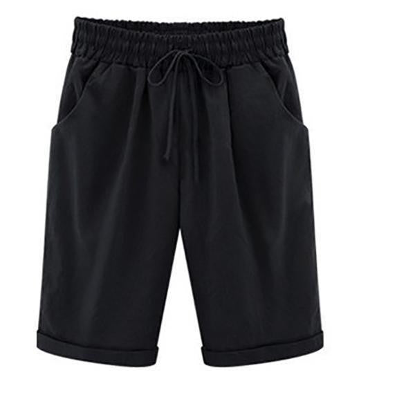 Pantalones cortos holgados de algodón con bolsillos para mujer | Cintura elástica con cordón